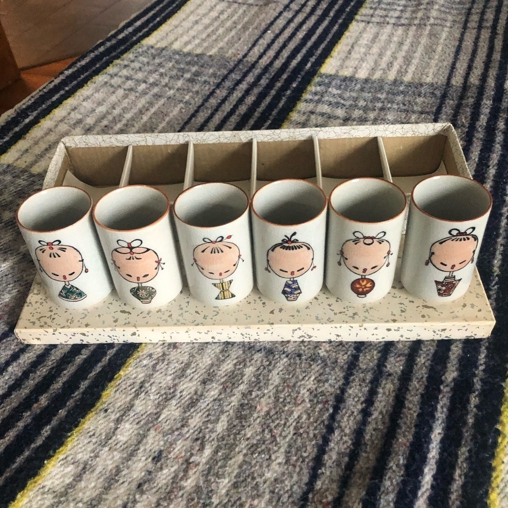 VINTAGE OTAGIRI OMC JAPAN KOKESHI GIRLS SET OF 6 SMALL CUPS